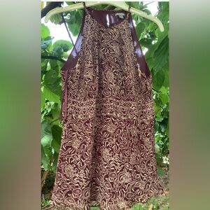 ✨⚡️Ann Taylor sleevelessFloral Paisley Flare Silk Halter Wine Burgundy top Women